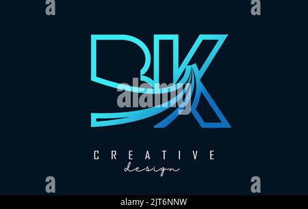 Outline blue letter BK b k logo with leading lines and road concept design. Letters with geometric design. Vector Illustration with letter and creativ Stock Vector
