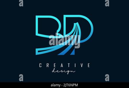 Outline blue letter BP b p logo with leading lines and road concept design. Letters with geometric design. Vector Illustration with letter and creativ Stock Vector