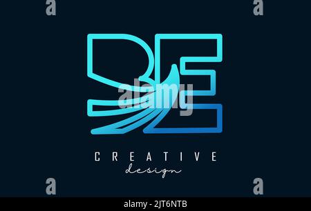 Outline blue letter BY b y logo with leading lines and road concept ...