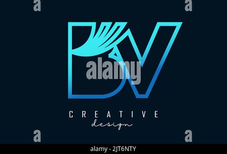 Outline blue letter BV b v logo with leading lines and road concept design. Letters with geometric design. Vector Illustration with letter and creativ Stock Vector