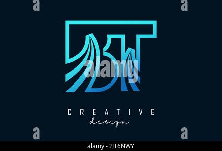 Outline blue letter BT b t logo with leading lines and road concept design. Letters with geometric design. Vector Illustration with letter and creativ Stock Vector