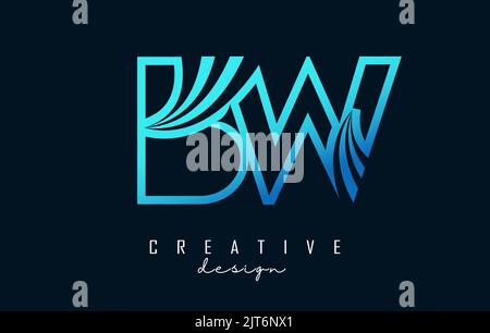 Outline blue letter Bw b w logo with leading lines and road concept design. Letters with geometric design. Vector Illustration with letter and creativ Stock Vector