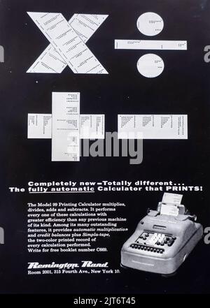 Remington Rand printing calculator advertisement placed inside NatGeo magazine, 1954 Stock Photo