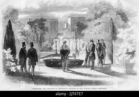 The exhumation of the body of James Monroe, the fifth president of the USA. He died in 1831 and 27 years later, in 1858, his body was re-interred at the President's Circle in Hollywood Cemetery in Richmond, Virginia. Stock Photo