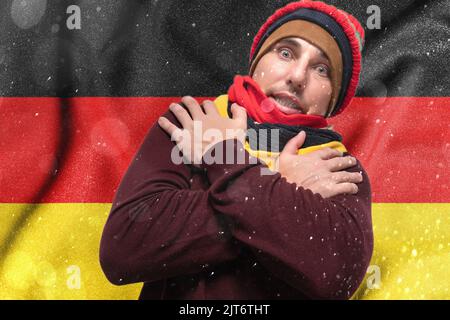 Cold winter and consequences of gas sanctions, consequences of the war in Ukraine, shortage of gas and heat in Germany, a European surprised by gas pr Stock Photo