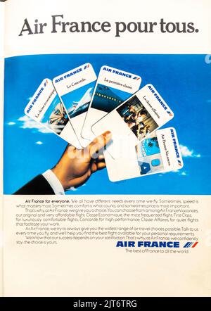 Air France airlines, air carrier, advertisement placed inside NatGeo magazine, November 1980 Stock Photo