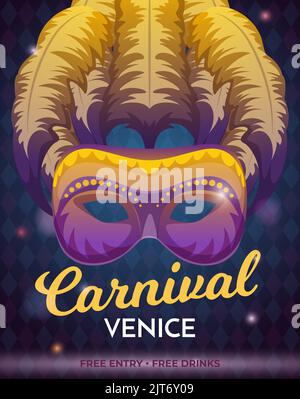 Night party poster. Ads placard for carnival invitation colored venetian fashioned masks exact vector template with place for text Stock Vector