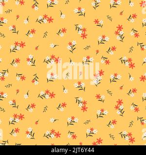 Elegant trendy floral seamless pattern design of branches of flowers and leaves for surface print. Repeat texture background Stock Vector