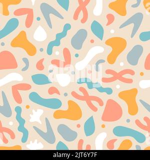 Seamless pattern design. Abstract doodle shapes for surface printing and textile. Elegant all over repeat textured background Stock Vector