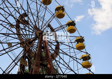 Famous Prypiat ferris wheel in Chernobyl exclusion zone, Ukraine Stock Photo