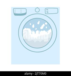 Washing machine in cartoon flat style. Vector illustration of modern laundromat, bathroom equipment for cloth washing, housewares. Stock Vector