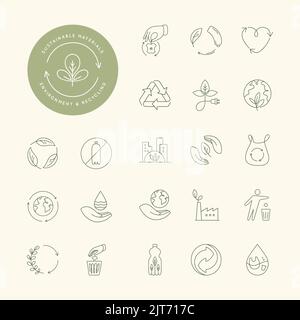Vector set of design elements, logo design templates, icons, and badges in trendy linear style. Stock Vector
