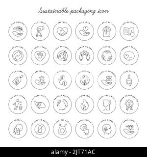 Vector set of linear circle design elements, logo templates, icons, and badges for eco packaging. Stock Vector