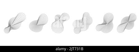 Abstract topography circles. Organic texture shapes. Vector outline illustrations set. Stock Vector