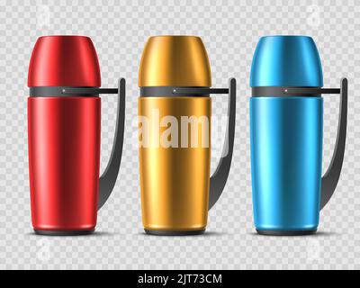 Free Vector  Realistic thermos icon set stylish urban hiking thermoses in  different colors and sizes vector illustration