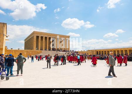 Turkish people visiting the mausoleum of Ataturk or Anitkabir. 29th october republic day or cumhuriyet bayrami and 10th november or 10 kasim backgroun Stock Photo