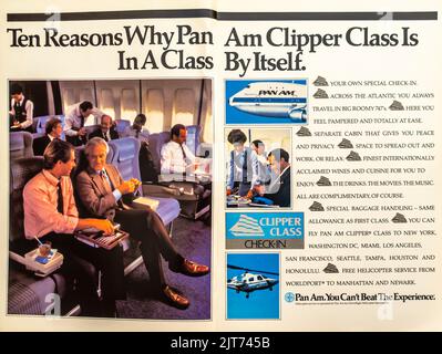 PanAm. Pan American Airlines advertisement placed in a NatGeo magazine,May 1984 Stock Photo