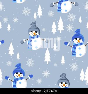 Seamless pattern with snowmen. It is well suited for wrapping paper, textiles. Vector Stock Vector