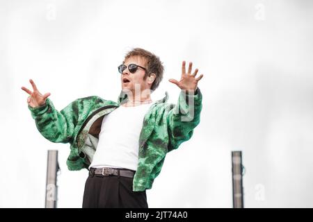 Leeds, UK. 28th Aug, 2022. Enter Shikari perform live on stage at Leeds Festival, UK. Credit: Andy Gallagher/Alamy Live News Stock Photo