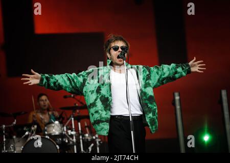 Leeds, UK. 28th Aug, 2022. Enter Shikari perform live on stage at Leeds Festival, UK. Credit: Andy Gallagher/Alamy Live News Stock Photo