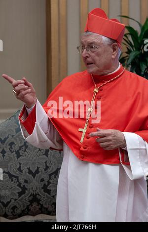 Vatican City, Vatican, 27 August 2022.  The newly elected cardinal Gianfranco Ghirlanda during courtesy visits to the Vatican after a consistory inside St. Peter's Basilica. Credit: Maria Grazia Picciarella/Alamy Live News Stock Photo