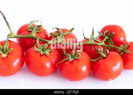 Fresh vegetable, red cherry tomato isolated on white background, food concept, copy space. Stock Photo