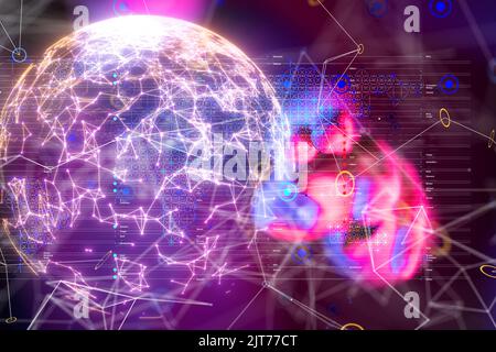 A futuristic illustration of the globe with connections Stock Photo