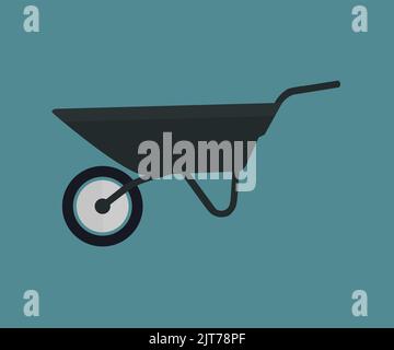 Wheelbarrow,  Garden wheelbarrow full of weeds and branches logo design. Wheel barrow outline and filled vector design and illustration. Stock Vector