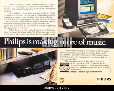 Philips CD-ROM audio equipment advertisement placed in a NatGeo magazine, November 1987 Stock Photo