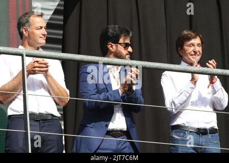 Spa, Belgium. 28th Aug, 2022. SPA-FRANCORCHAMPS, Belgium. , . PODIUM, Mohammed Ben Sulayem, FIA President, Alexander De Croo, Prime Minister of Belgium, Elio Di Rupo, Prime Minister of the Walloon Region, Credit: SPP Sport Press Photo. /Alamy Live News Credit: SPP Sport Press Photo. /Alamy Live News Stock Photo