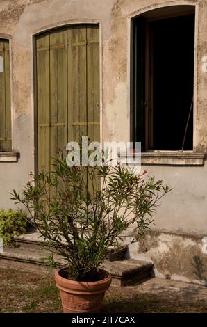 Detail of small villa near the Euganean Hills (Colli Euganei), nr Padove, Italy.  Padova like much of the Po Valley gets very hot in Summer and so man Stock Photo