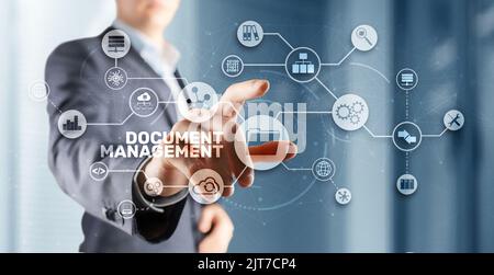 Document Management Data System Business Technology Concept. DMS on virtual screen Stock Photo