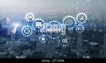 Backup Data recovery Cybersecurity. Mixed media technology concept Stock Photo