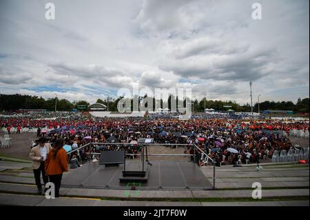 Bogota, Colombia. 28th Aug, 2022. A general view of the music organization during the world's largest concert for peace played by Bogota's Symphonic Orchrestra and children, in Bogota, Colombia on August 28, 2022. Photo by: Chepa Beltran/Long Visual Press Credit: Long Visual Press/Alamy Live News Stock Photo
