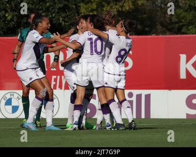 Zsanette Kajan of ACF Fiorentina celebrates after scoring his team's third  goal with team mates during AC Milan - ACF Fiorentina , 1st turn of Serie A  Femminile Tim 2022/23 in Centro