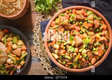 Arabic Cuisine: The Torley casserole with meat. It's a mixture of meat and vegetables in a delicious sauce with special spices. Stock Photo