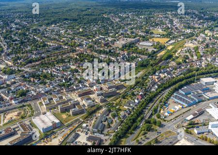 Aerial photograph, building area Duisburger Straße at the Hochschule Ruhr West - Campus Mülheim, Duisburger Straße, Broich, Mülheim an der Ruhr, Ruhr Stock Photo