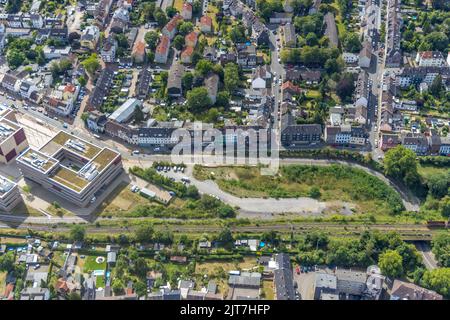 Aerial photograph, building area Duisburger Straße at the Hochschule Ruhr West - Campus Mülheim, Duisburger Straße, Broich, Mülheim an der Ruhr, Ruhr Stock Photo