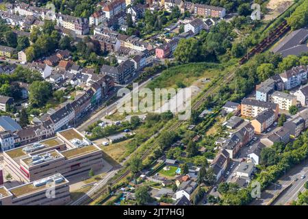 Aerial photograph, building area Duisburger Straße at the Hochschule Ruhr West - Campus Mülheim, Duisburger Straße, Broich, Mülheim an der Ruhr, Ruhr Stock Photo