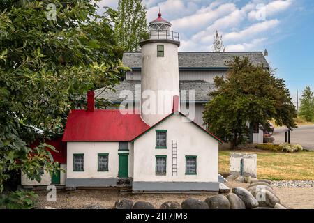 Sequim, WA USA - 07-18-2022: Model of the Dungeness Light Station outside visitors center Stock Photo