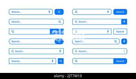 Various search bars with outline border. Internet browser engine with search box, address bar and text field. UI design, website interface element Stock Vector