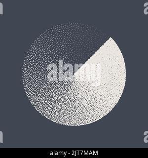 Round shaped dotted object, stipple elements. Fading gradient. Stippling, dotwork drawing, shading using dots. Pixel disintegration, halftone effect Stock Vector