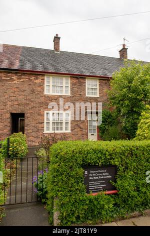 A vertical shot of the beautiful exterior of Paul McCartney's childhood home in Liverpool Stock Photo