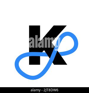 An editable logo of the letter K with an infinity symbol in between in white, grey and blue colors Stock Vector