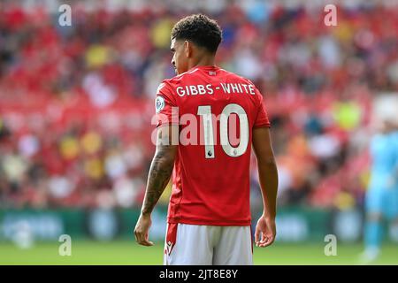 Morgan Gibbs-White #10 of Nottingham Forest controls the ball during