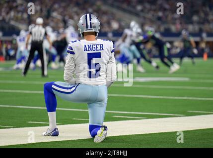 Washington Commanders linebacker Milo Eifler (46) tackles Dallas Cowboys  punter Bryan Anger (5) during the first half an NFL football game, Sunday,  Jan. 8, 2023, in Landover, Md. (AP Photo/Nick Wass Stock Photo - Alamy