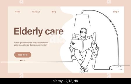 Programs for Seniors Landing Page Template. Elderly Health Care. Elderly care. Cartoon People Vector Illustration. Stock Vector