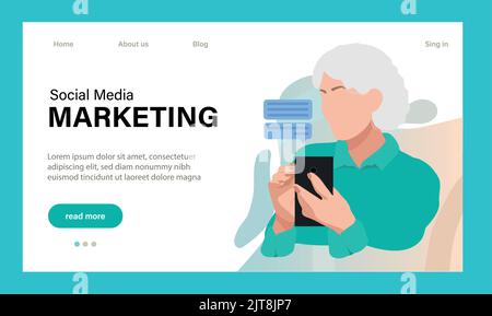 Landing page template of Social media marketing. Modern flat design concept of web page design for website and mobile website. Easy to edit and customize. Vector illustration Stock Vector