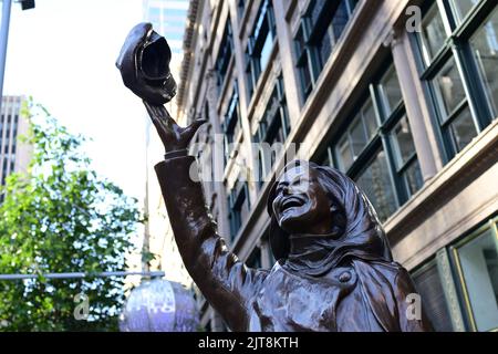 The Mary Tyler Moore statue located in front of Dayton's on Nicollet Mall in Minneapolis in 2022, 21 years after the statue was first unveiled. Stock Photo