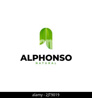 Green nature logo, leaf logo, letter A logo, vector format. Stock Vector